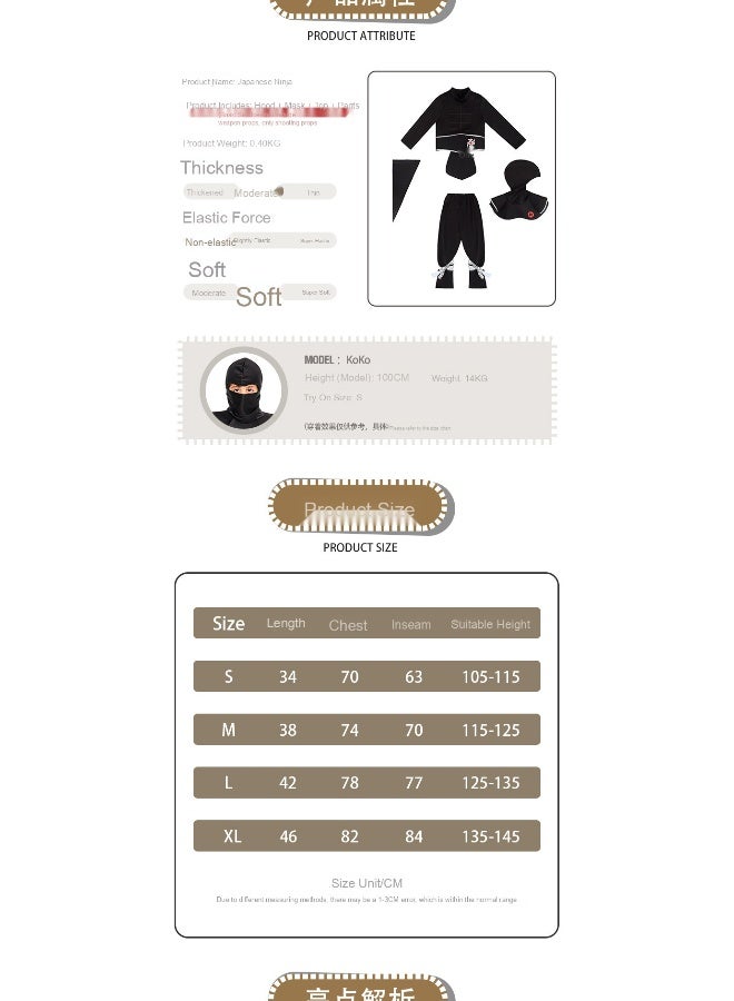 Halloween Japanese Ninja Costume Night-walking Attire Children's Cosplay Outfit Performance Costume Children's June 1st Performance Costume - Image 5