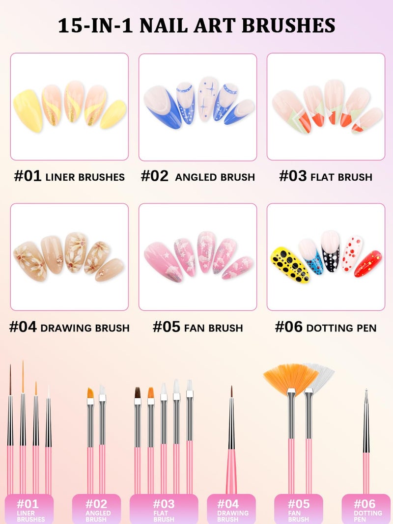 YOOVR Nail Art Kit, Nail Art Tools, Nail Design Tools, Nail Art Brushes Decoration Kit, Nail Dotting Tool, Nail Kit for Beginners, Chrome Nail Powder, Nail Stickers, Nail Rhinestones, Nail Charms Gems - Image 2