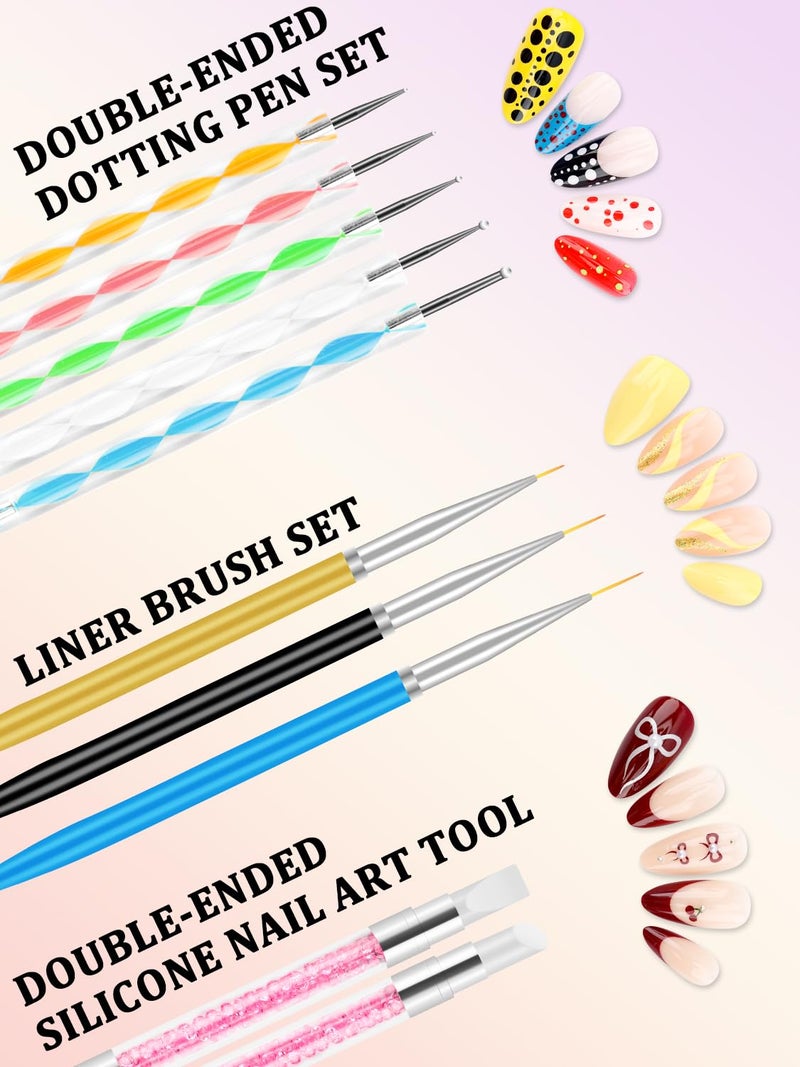 YOOVR Nail Art Kit, Nail Art Tools, Nail Design Tools, Nail Art Brushes Decoration Kit, Nail Dotting Tool, Nail Kit for Beginners, Chrome Nail Powder, Nail Stickers, Nail Rhinestones, Nail Charms Gems - Image 3