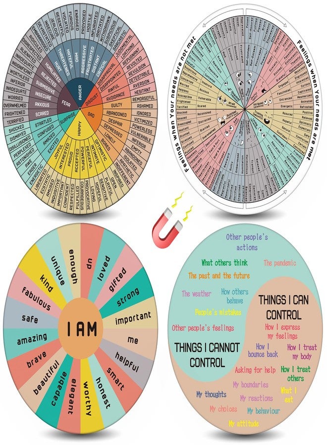 Giftacity Emontion Wheel Magnet for Mental Health: 4 Pcs Feelings Wheel Chart for School Counselor Therapist 7 Inch Feelings Sticker for Therapy Office Decor - Image 1