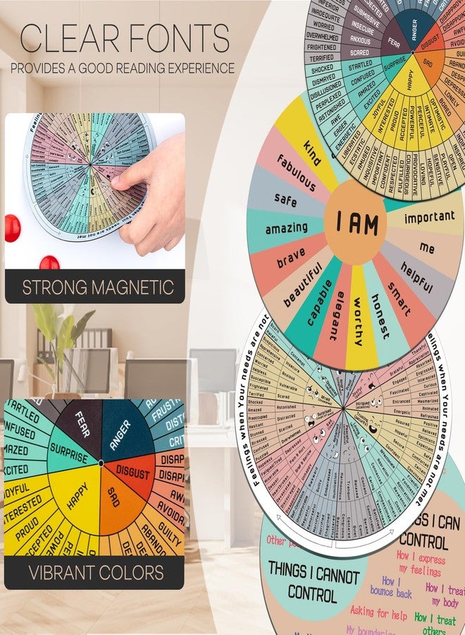 Giftacity Emontion Wheel Magnet for Mental Health: 4 Pcs Feelings Wheel Chart for School Counselor Therapist 7 Inch Feelings Sticker for Therapy Office Decor - Image 4