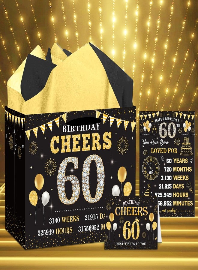 EoBeCy 60th Birthday Gift Bags for Men Women, Back in 1966 Gift Bag with Tissue Paper, Poster and Greeting Card, Black Gold Wrapping Paper for 60 Year Old Birthday Decorations - Image 2