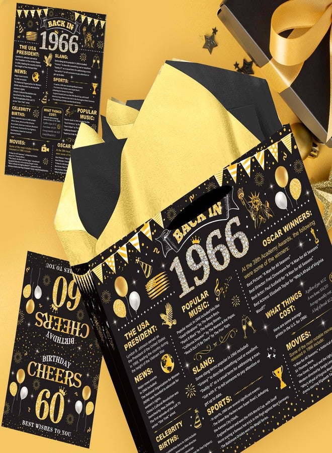 EoBeCy 60th Birthday Gift Bags for Men Women, Back in 1966 Gift Bag with Tissue Paper, Poster and Greeting Card, Black Gold Wrapping Paper for 60 Year Old Birthday Decorations - Image 5