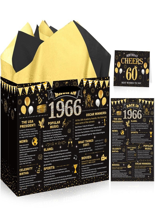 EoBeCy 60th Birthday Gift Bags for Men Women, Back in 1966 Gift Bag with Tissue Paper, Poster and Greeting Card, Black Gold Wrapping Paper for 60 Year Old Birthday Decorations - Image 1