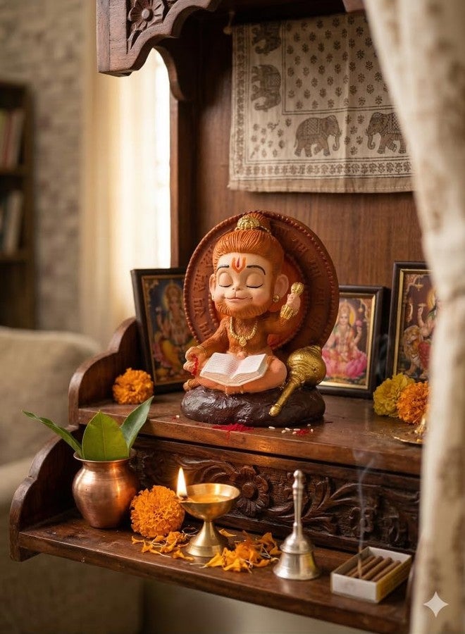 Tiny Shiny Bal Hanuman Idol for Home Pooja & Mandir | Cute Baby Hanuman Ji Polyresin Murti for Car Dashboard, Spiritual Decor, Meditation & Gift Purpose - Image 3