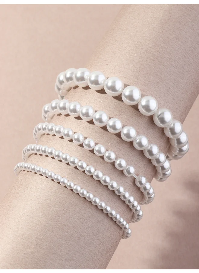 تايك تو Take Two Set of 5 - Embellished Faux Pearl Bracelet
