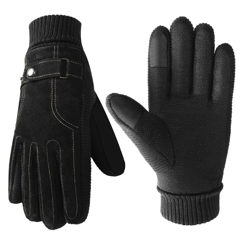 Nimalpal ZZLK Winter Gloves for Men, Leather Gloves Mens Thermal GloveTouch Screen Resistant Windproof for Running Cycling Driving Hiking for Men - Image 1