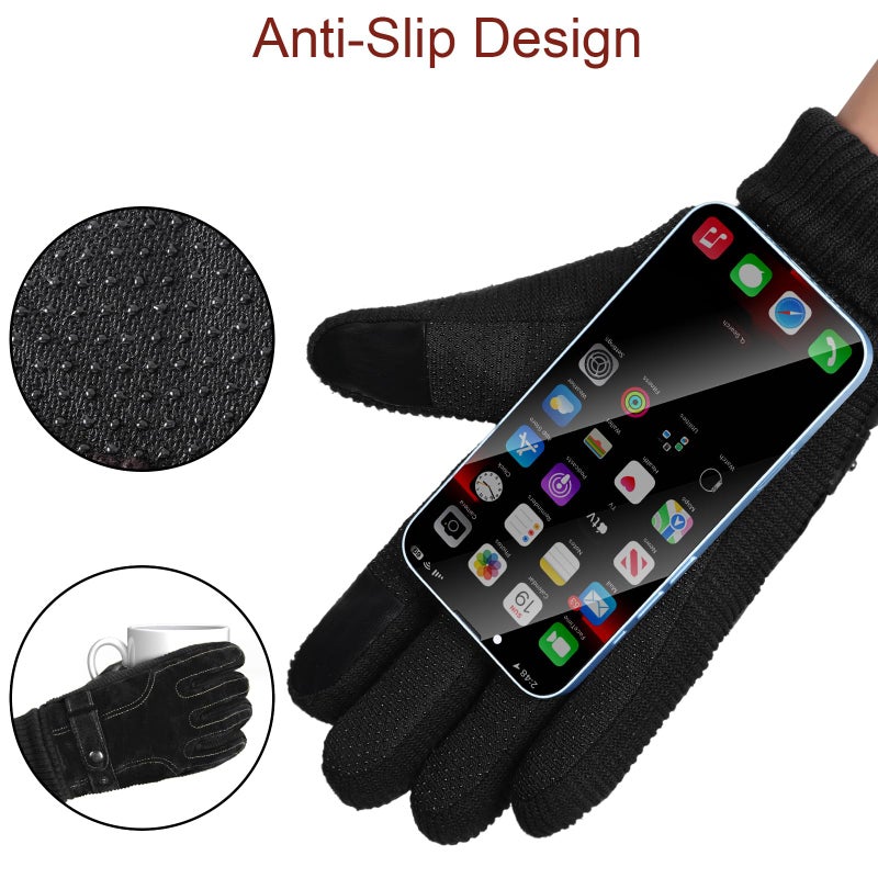 Nimalpal ZZLK Winter Gloves for Men, Leather Gloves Mens Thermal GloveTouch Screen Resistant Windproof for Running Cycling Driving Hiking for Men - Image 3