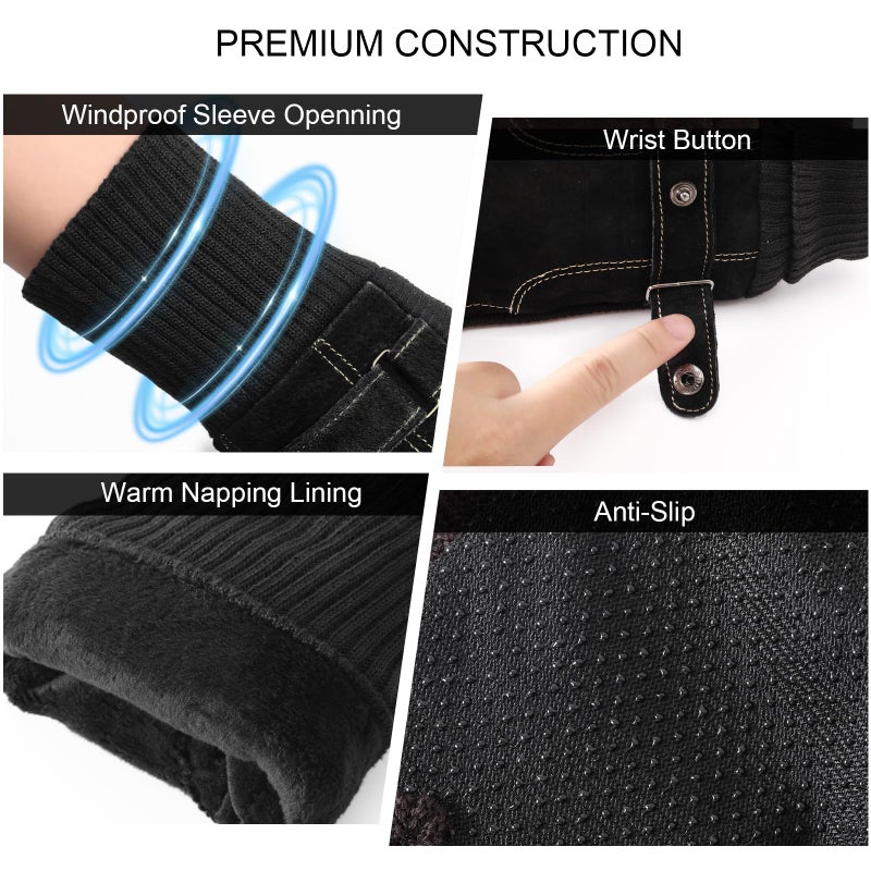 Nimalpal ZZLK Winter Gloves for Men, Leather Gloves Mens Thermal GloveTouch Screen Resistant Windproof for Running Cycling Driving Hiking for Men - Image 4