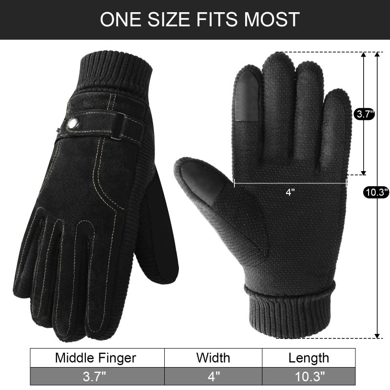 Nimalpal ZZLK Winter Gloves for Men, Leather Gloves Mens Thermal GloveTouch Screen Resistant Windproof for Running Cycling Driving Hiking for Men - Image 5