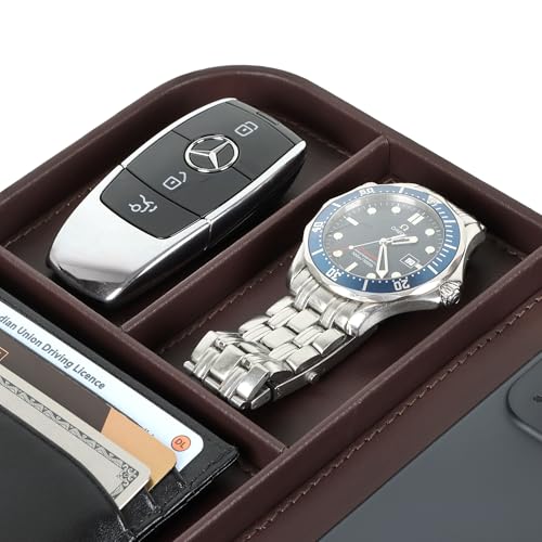 V-CUBE Designs Premium Vegan Leather Valet Tray|Stylish & Modern Office Desk Tray| Table/Bedside/Entryway Organiser for everyday essentials like Keys, Phone, Watch, Wallet, Jewellery|Spill-Proof|Brown - Image 2
