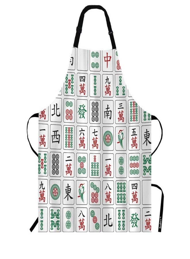 Beabes MaJiang Tiles Chef Apron 27 X 31 Inch Bamboos Dots Characters from 1 to 9 and Honors Mahjong Non-Pilling Bib Apron for BBQ Grilling Gardening with Adjustable Neck Strap - Image 1
