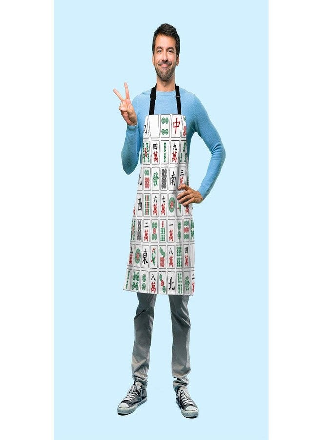 Beabes MaJiang Tiles Chef Apron 27 X 31 Inch Bamboos Dots Characters from 1 to 9 and Honors Mahjong Non-Pilling Bib Apron for BBQ Grilling Gardening with Adjustable Neck Strap - Image 4