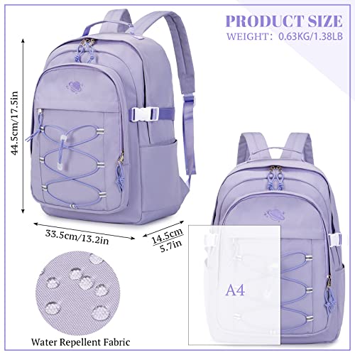 mygreen Lightweight School Backpack Casual Daypack for Teen Girls Women Water Resistant Travel College Purple - Image 3