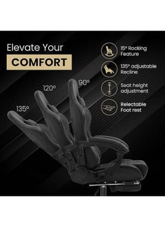 Dowinx Dowinx Gaming Chair – Massage Cushion, Breathable Fabric, Ergonomic Design with Footrest, 360° Swivel, Adjustable Neck & Lumbar Pillow for Back Support, Home & Office Chair  - Image 3