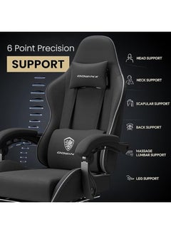Dowinx Dowinx Gaming Chair – Massage Cushion, Breathable Fabric, Ergonomic Design with Footrest, 360° Swivel, Adjustable Neck & Lumbar Pillow for Back Support, Home & Office Chair  - Image 4