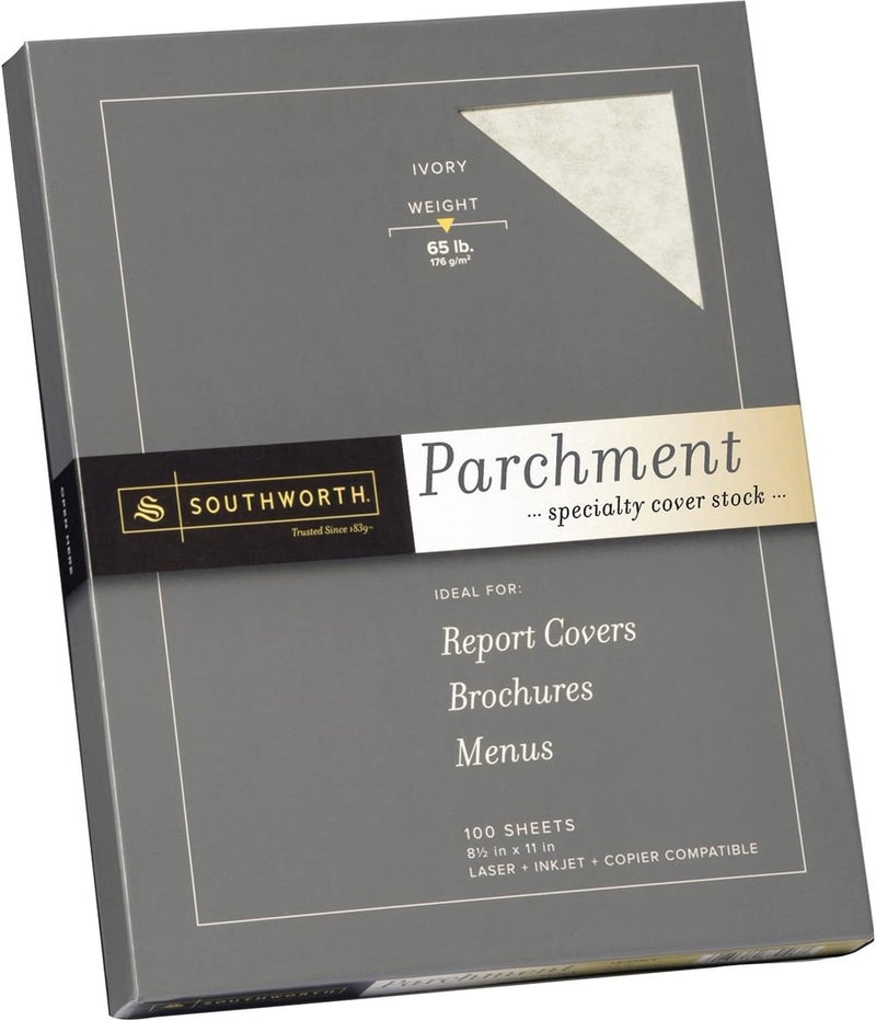 Southworth ورق بارشمان فاخر من شركة ساوثوورث، أغوام، ماساتشوستس Z980CK 65 رطل 100 ورقة خالية من الحمض واللجنين، عاجي - Image 1