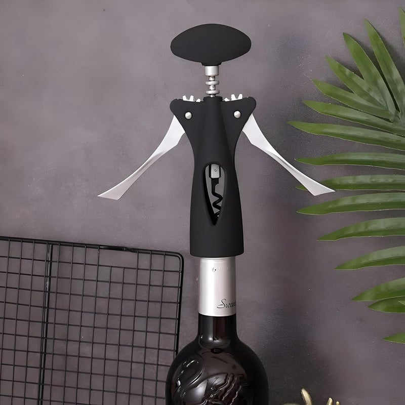 Bottle Opener Corkscrew With Wing Handle, Heavy Duty Metal Spiral And Cap Remover, Smooth Twist Easy Pull Tool For Home Kitchen Use, Black (XD-84) - Image 2