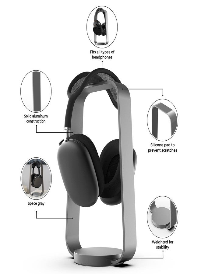 humancentric Headphone Stand Headset Holder in Space Gray, Weighted Aluminum Headphone Holder, Desk Headphone Hanger Displays and Holds Headsets, Works with Most Headphone Brands and Sizes - Image 3