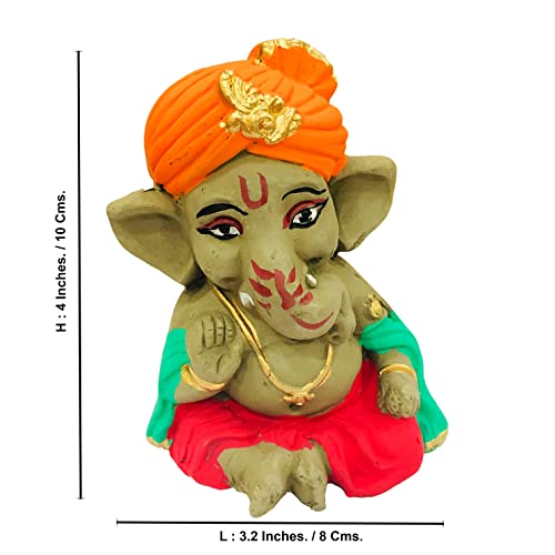SHOPMEFAST Eco Friendly Handcrafted Clay/Mud Ganpati Murti Biodegradable Kacchi Mitti Ganesha Water Soluble Ganesh Idol for Ganpati Visarjan (H:4 Inch.Small) - Image 4
