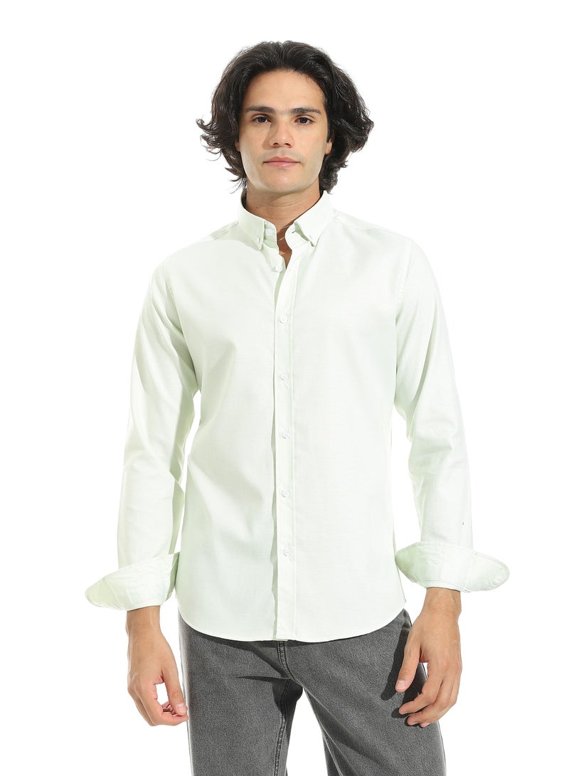 Andora Turned Down Collar Long Sleeves Button Closure Shirt _ Light Green - Image 1