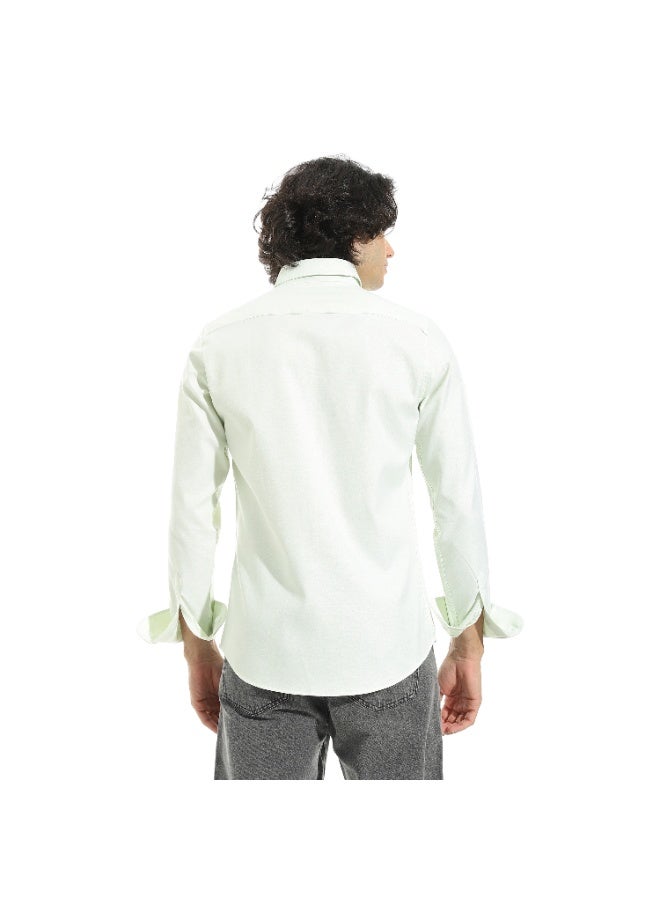 Andora Turned Down Collar Long Sleeves Button Closure Shirt _ Light Green - Image 2