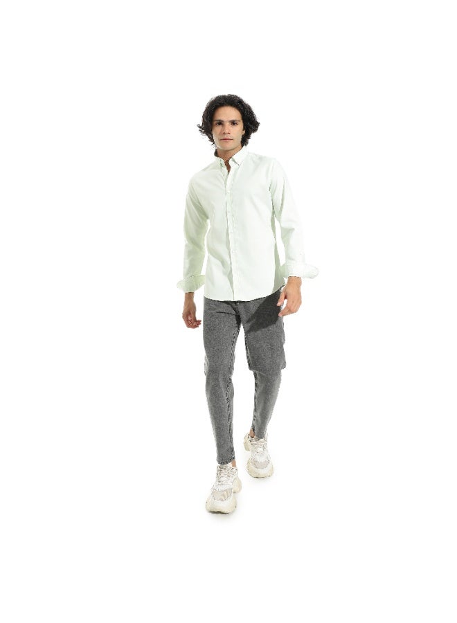 Andora Turned Down Collar Long Sleeves Button Closure Shirt _ Light Green - Image 5