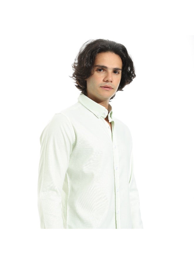 Andora Turned Down Collar Long Sleeves Button Closure Shirt _ Light Green - Image 3