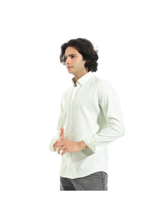 Andora Turned Down Collar Long Sleeves Button Closure Shirt _ Light Green - Image 4