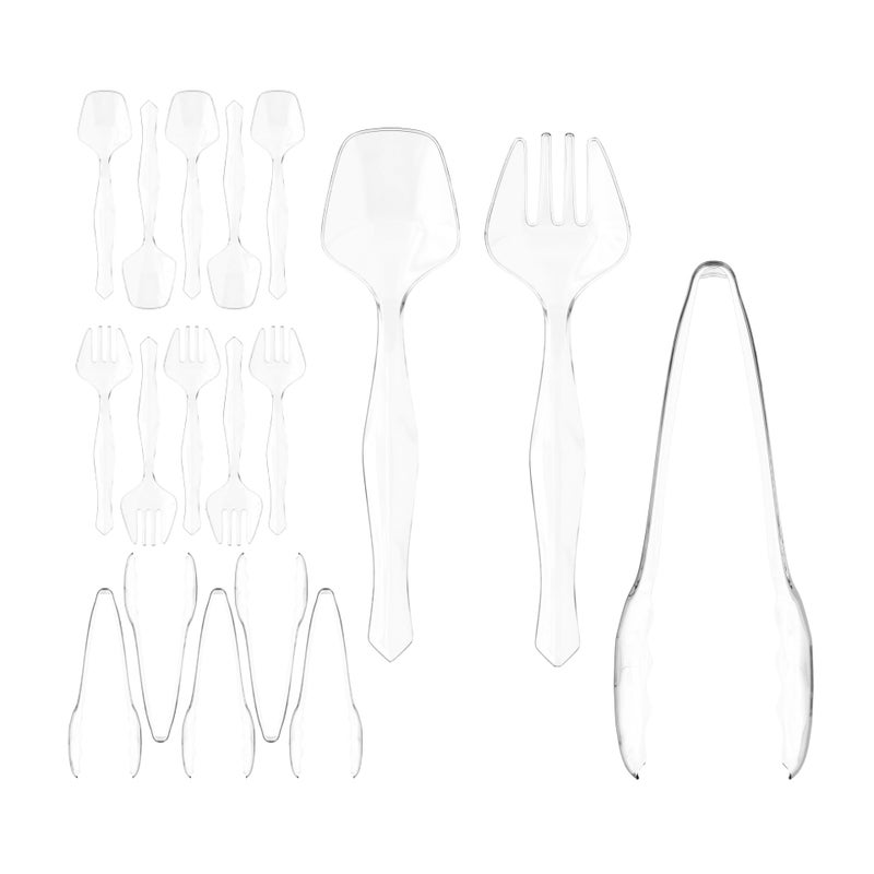 18 Pcs Clear Plastic Serving Utensils Set 6 Clear Plastic Serving Spoons 6 Tongs And 6 Forks Heavy Duty Disposable Serving Utensils Set For Parties