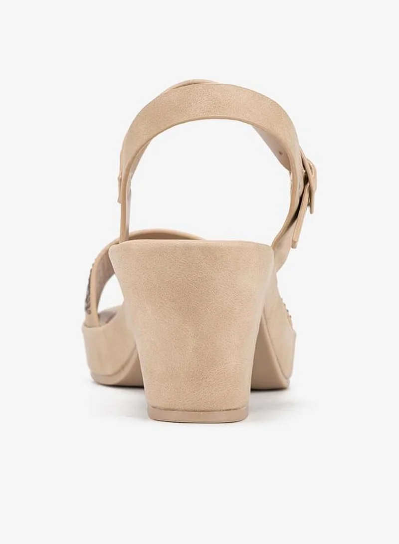 Bata beige Comfit Embellished Cushion Block Heel Sandals for Women | Best Price UAE