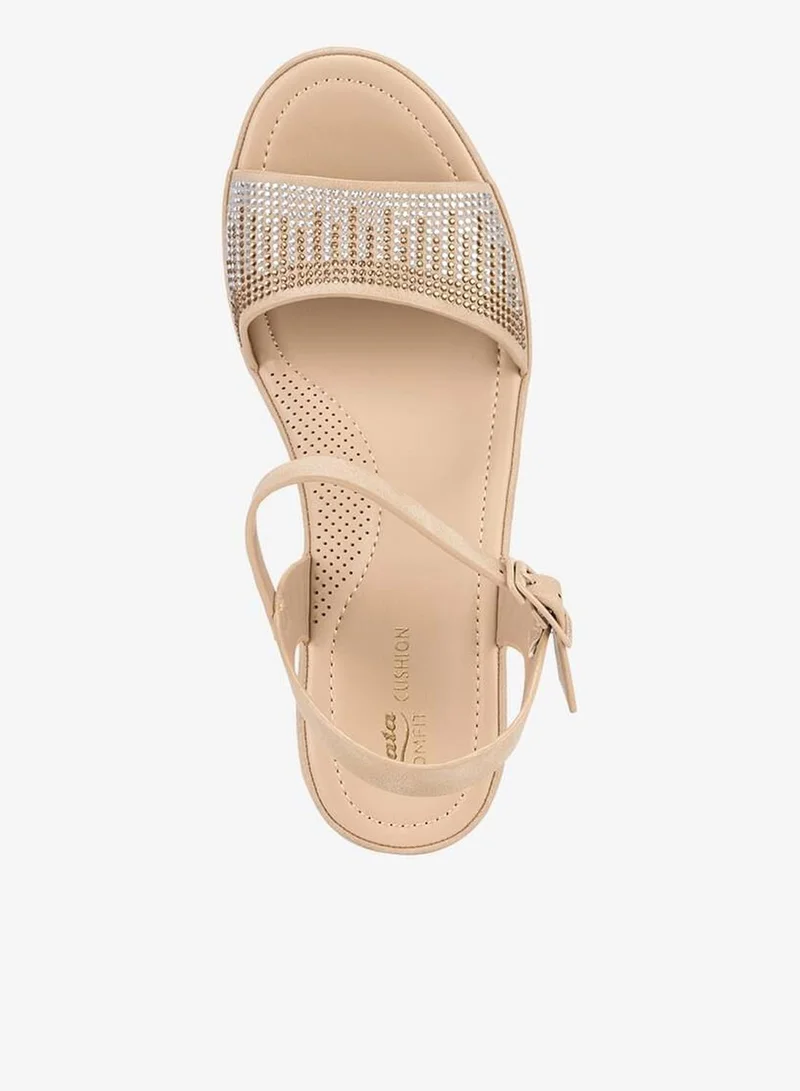 Bata beige Comfit Embellished Cushion Block Heel Sandals for Women | Best Price UAE