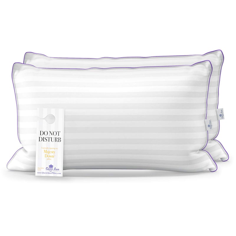 Queen Anne Luxury Hotel Pillows  Two Pack 2  Majesty Down  Synthetic Down Alternative  Allergy Free Hypoallergenic Bed Pillows  Made in USA Standard Firm