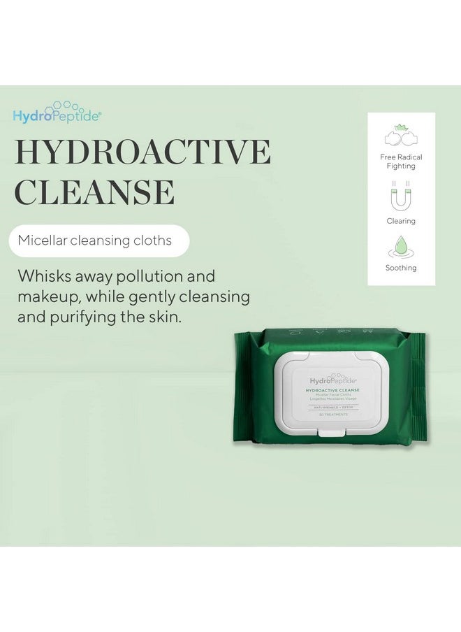 HydroPeptide - Hydroactive Cleanser Micellar Facial Cloths Cleanses Makeup Dirt And Excess Oil And Hydrates 5 Pack - Image 1