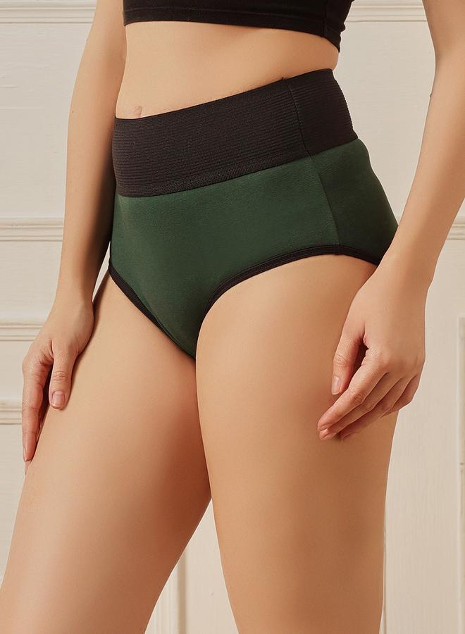 Clovia Dark Green High Waist Cotton Blend Tummy Tucker Hipster - Image 3
