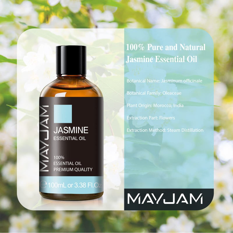 MAYJAM زيت الياسمين العطري مع قطارة زجاجية، زيوت MAYJAM العطرية النقية للناشرات المنزلية، زيت الياسمين لصنع الصابون، صنع الشموع، 3.38FL.OZ - Image 3