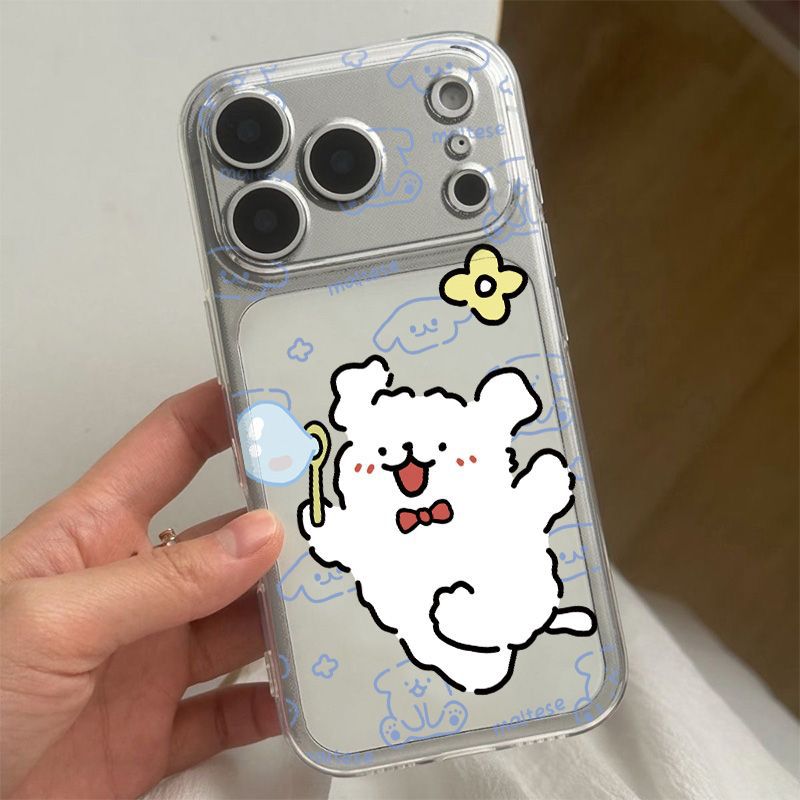 جراب هاتف Apple iPhone 17 Pro Max بتصميم كرتوني شفاف يضم كلبًا أبيض ينفخ فقاعات - جراب ناعم مبتكر ومقاوم للصدمات - Image 1