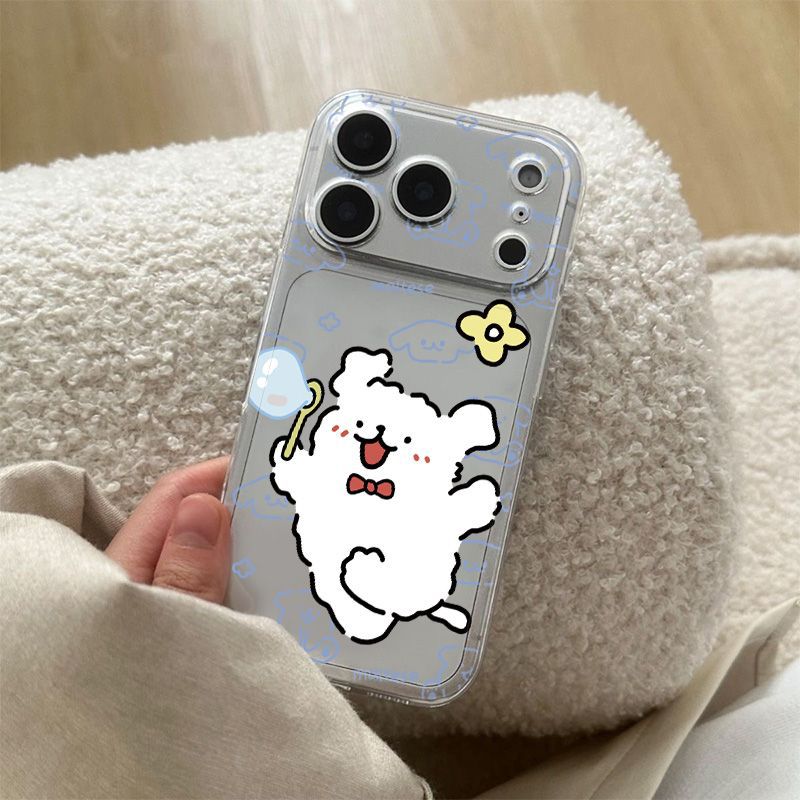 جراب هاتف Apple iPhone 17 Pro Max بتصميم كرتوني شفاف يضم كلبًا أبيض ينفخ فقاعات - جراب ناعم مبتكر ومقاوم للصدمات - Image 3