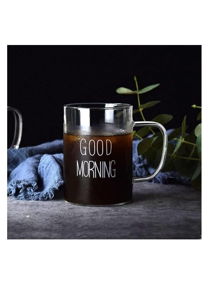 Spaceshoop Large Size Good Morning Glass Mug Cup with Handle Borosilicate Heat Resistant Glass Mug - Image 3