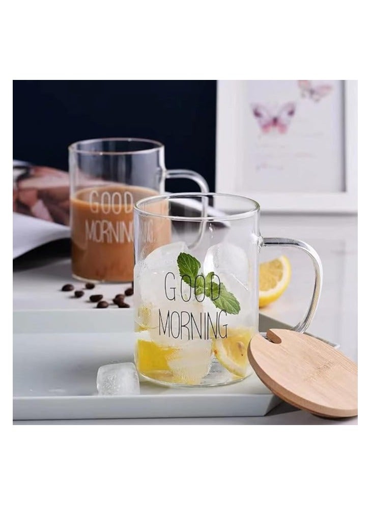 Spaceshoop Large Size Good Morning Glass Mug Cup with Handle Borosilicate Heat Resistant Glass Mug - Image 2