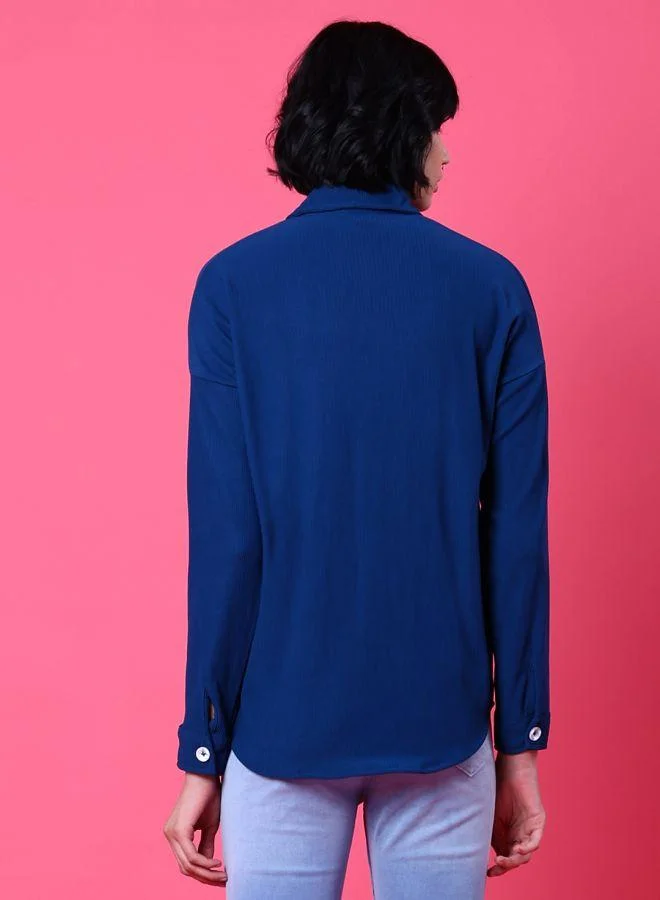 مرفوعة Women Boxy Fit Solid Corduroy Cargo Pocket Oversized Shirt