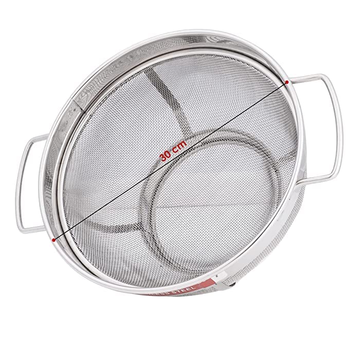 MAGHROLA 30 cm Diameter Silver Stainless Steel Round Fine Mesh Colander Strainer Sieve with Handle for Pasta Rice Fruit Vegetable Drainer - Image 2