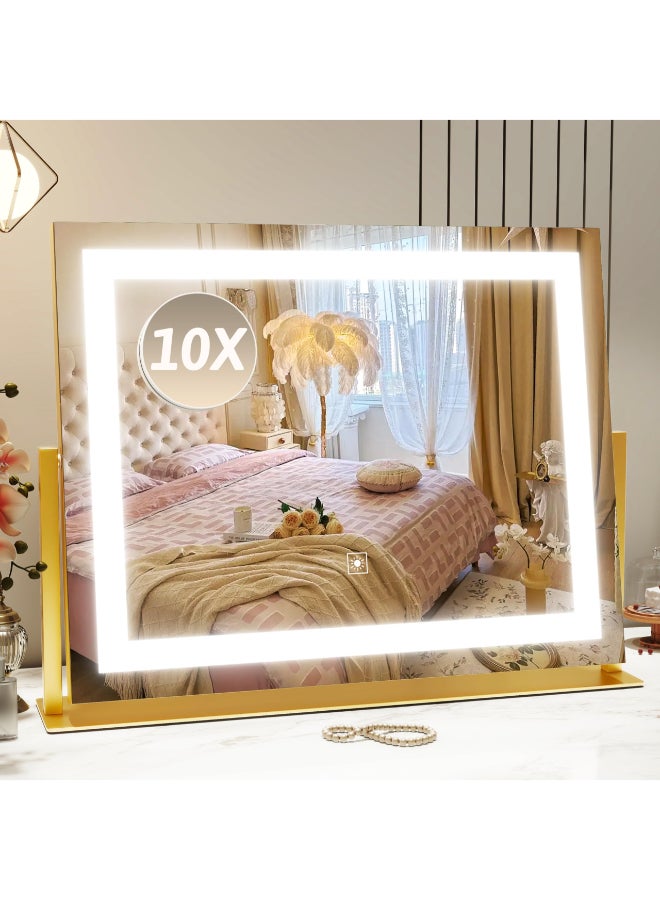 ROLOVE Vanity Mirror with Lights 22x18 Lighted Makeup Mirror with 10X Magnification Smart Touch 3 Colors Dimmable 360 Rotation Women Gift Dresser Mount Bathroom Gold - Image 2