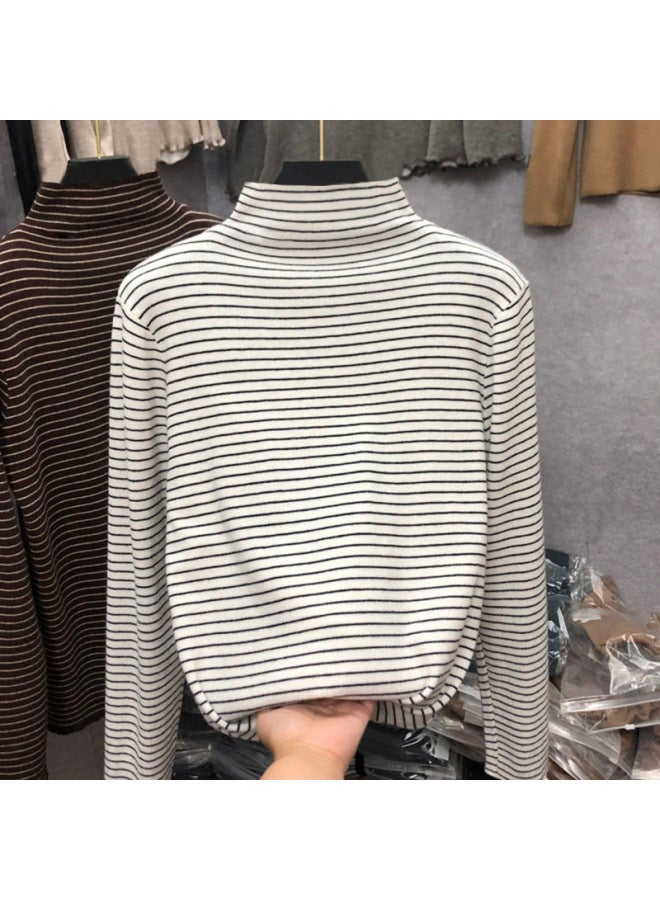Boys And Girls German Velvet Inner Layering Shirt Autumn And Winter Medium And Large Kidsren's Half Turtleneck Long-sleeved T-shirt Stripesd Cartoon Top