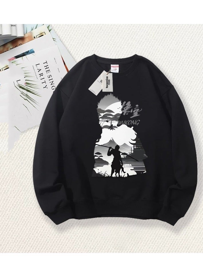 MQD Black Mythical Loose Round Neck Hoodie 