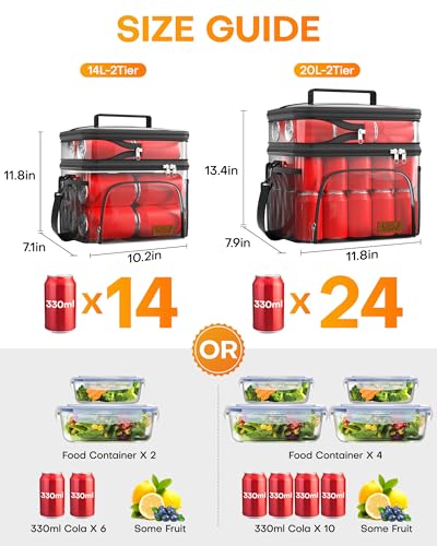 HOTOR Insulated Lunch Box for Men Women LeakProof Cooler Lunch Bag with 4 Pockets Adjustable Strap Ideal for Work Picnic Travel Black 2 Layers Medium 10247091181 - Image 3