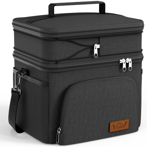 HOTOR Insulated Lunch Box for Men Women LeakProof Cooler Lunch Bag with 4 Pockets Adjustable Strap Ideal for Work Picnic Travel Black 2 Layers Medium 10247091181 - Image 1