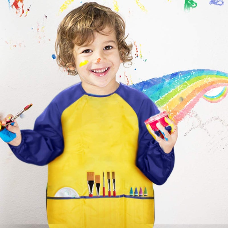 CUBACO Kids Painting Apron, 2 Packs Waterproof Art Smocks For Child 3-8 Years, Children Artist Apron with Long Sleeve and 3 Pockets - Image 3