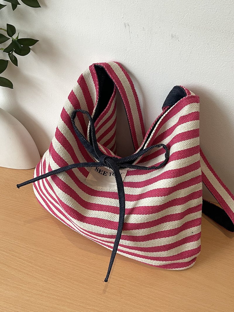 Casual Large Capacity Striped Canvas Bag Women'S Summer Commuter All-Match Crossbody Bag Shoulder Tote Bag - Image 3