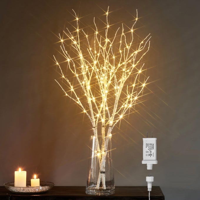 LIGHTED WHITE BIRCH TWIG BRANCHES 30IN 150 LED PLUG IN WITH TIMER AND DIMMER ARTIFICIAL TREE BRANCH WITH LIGHTS FOR INDOOR OUTDOOR HOME CHRISTMAS ROOM DECORATION